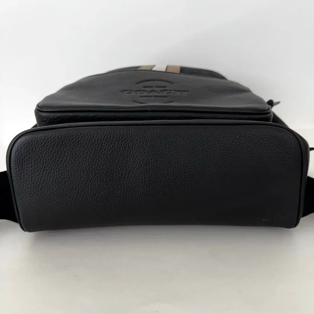 Coach Thompson Signature Jacquard Backpack Bag Varsity Stripe Canvas Leather